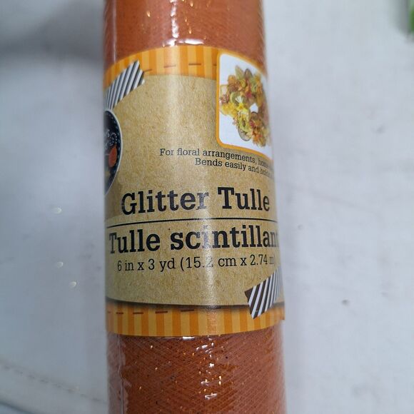 Fall Mesh Decorative Ribbon Bundle Of 9 Crafts Multicolor Glitter Halloween - Picture 5 of 9